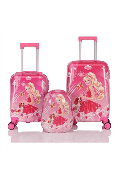 AVIATOR طقم شنط أطفال باربي 3 قطع – تصميم كرتوني وردي أنيق وخفيف الوزن