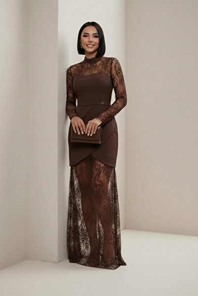 ALFUDO Moda Collection Lace Detailed Long Graduation Evening Dress