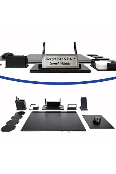 prozenis Rota Gümüş Renk İsimlikli Siyah Deri Sümen Takımı Yeni İş Hediyesi O...