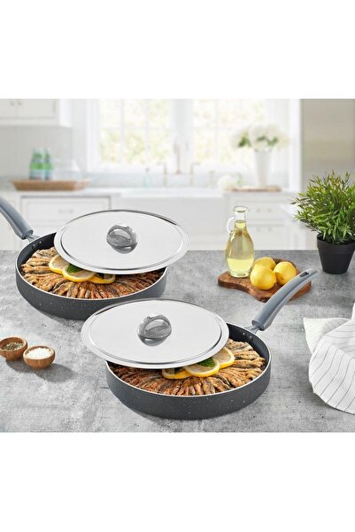Eda Granite Fish Pan - 32 cm Fish Pan with Lid