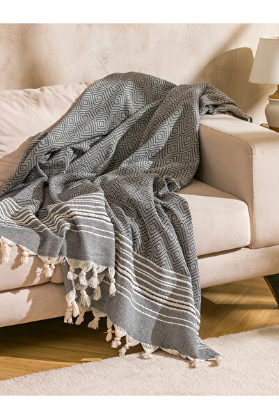 LC Waikiki Lcw Home Anthracite Tasseled Tv Blanket 180X230 cm