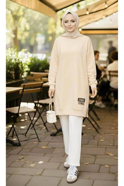 MEİLİN Cream Crew Neck Embroidered Tunic