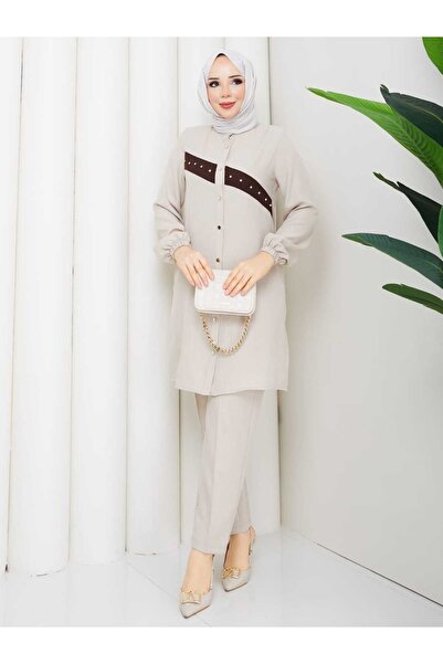 NURSİDA Kadın Taş Detaylı Tunik Pantolon İkili Takım
