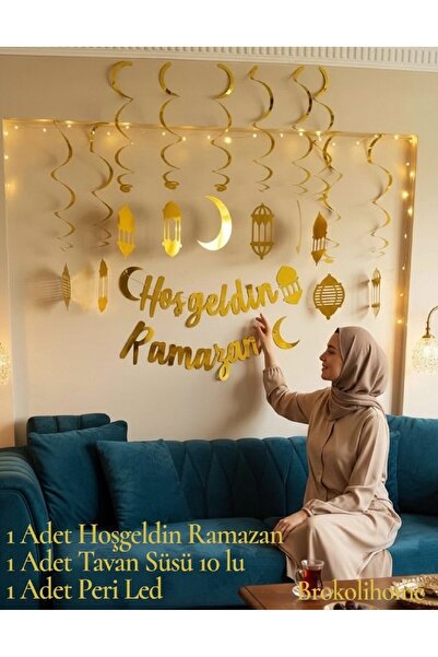 Brokoli Home Led Işıklı Hoşgeldin Ramazan Yazısı 10 Lu Tavan Süsü Ramazan Led...