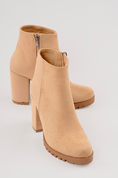 Mubiano Women's Suede Boots Thick Heeled Zippered Mila Mink