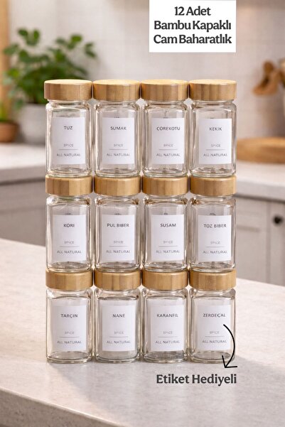 Funny Life 12 Pieces Glass Spice Jar Set with Bamboo Lids, with Label Gift