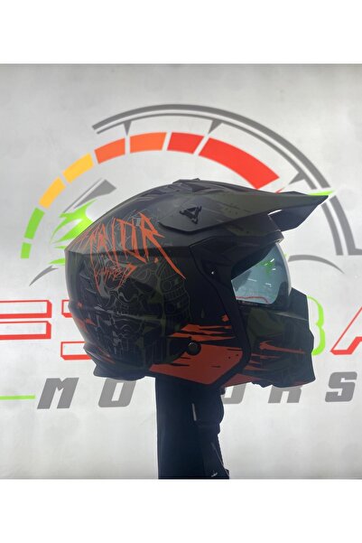 Sway FİBBA Sw X1-X Warrior Matt Black Army Orange Modüler Kask