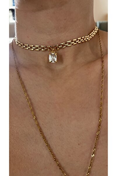 Hoop jewelery Baguette Stone Mesh Chain Choker