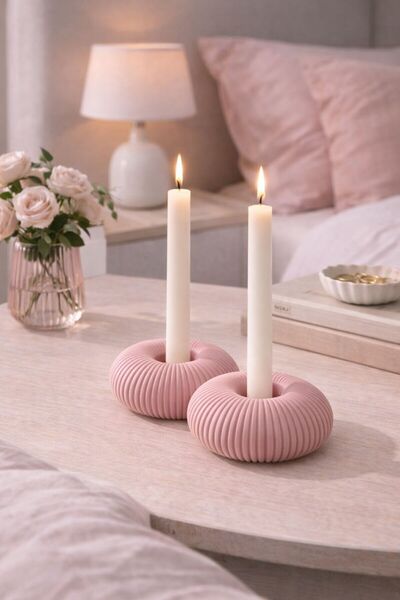 BUBUHOMEDECOR Dekoratif 2'li Toz Pembe Şamdanlık