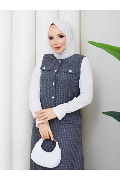 NURSİDA Women's Knitted Checkerboard Patterned Double Set