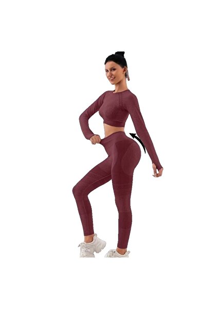 Flippy Women's Flippy Yoga Suit, High Waist, Crop Top, Elastic, Burgundy, Size S