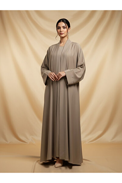 Muchmy Elegant 2 Piece Khaki Abaya Set For Women's Flowy Open Muslim Arabic L...