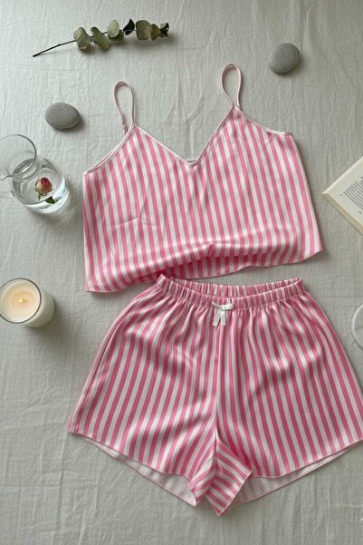 Moda Veloura Patterned Satin Shorts Set Stylish Nightgown