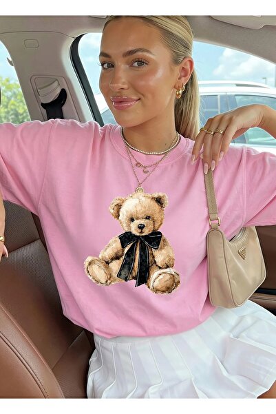 Jose Clothing قصة فضفاضة تي شيرت بقصة قصيرة الأكمام بتصميم الدب مطبوع