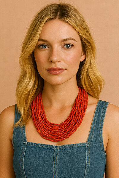 ByLily Sand Beads Necklace Tile Color and Burgundy Color