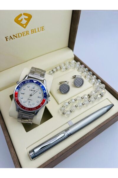 FANDER BLUE FanderBlue Steel Men's Set - Watch, Cufflinks, and Luxury Pen