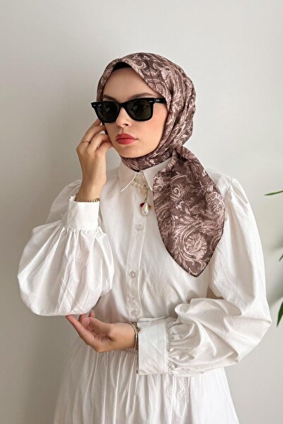 poplin VİZON EBRULİ DESEN EŞARP