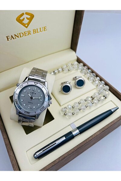 FANDER BLUE FanderBlue Steel Men's Set - Watch, Cufflinks, and Luxury Pen