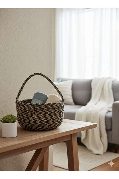 PANALI Medium Size Jute Rope Knitted Basket with Handle – 21X21X10 cm