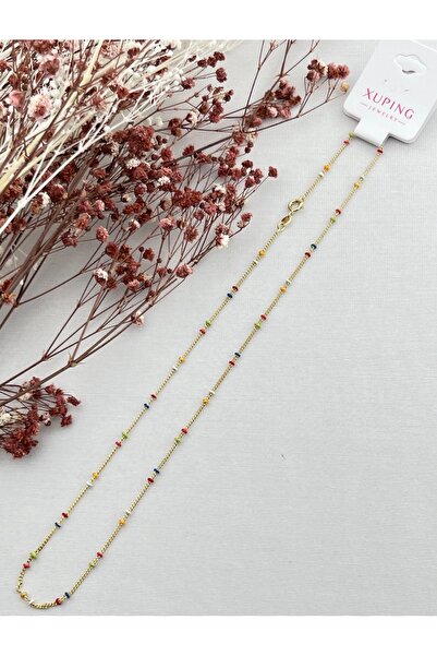 XUPING JEWELRY KUYUMCU SERİ 14K RENGİ RENKLİ BONCUK 45 CM ÇELİK KOLYE