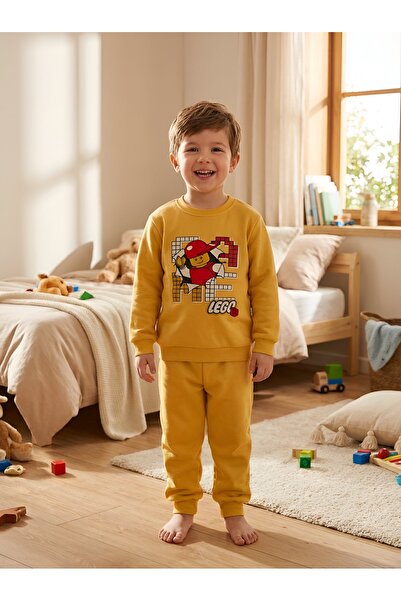 Pandaa pijama Yellow Printed Children's Tracksuit Set