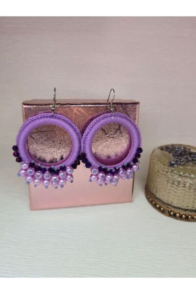 Amma Design Cercei handmade croșetați cu perle și cristale, rotunzi, 4,5 cm, ...