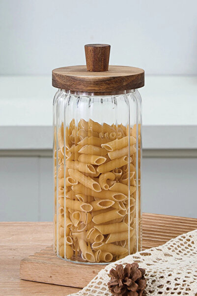 MİEN welcomein 950 ml Akasya Kapaklı Cam Kavanoz Saklama Kabı -