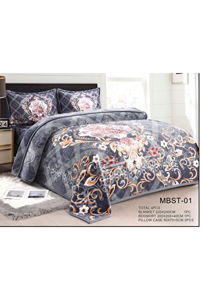alzawia Double bed blanket set, patterned and floral, 4 pieces