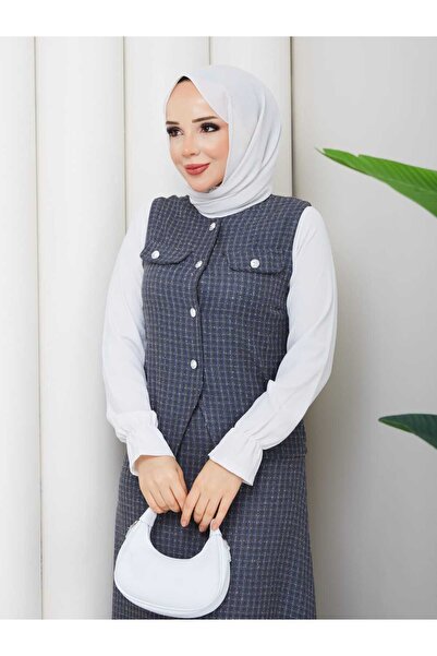NURSİDA Women's Knitted Checkerboard Patterned Double Set