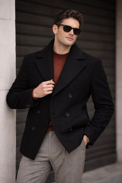 BASEL.CO Urban Heritage Double-Breasted Kaşe Jacket / Coat - Modern Cut 80 cm...