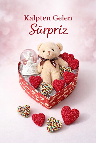 HediyeFilesi Sevgililer Günü Kalp Kutuda Jelibon Şeker & Ayıcık & Kar Küresi ...