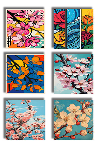 remonz Flowers Themed Printed Wooden Coasters 9X9 cm (6 Pcs) Presentation Acc...