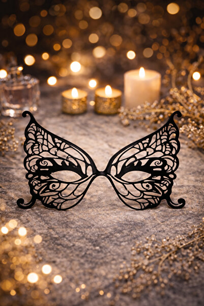 Mayah Concept 3D Üretim Kelebek Formlu Siyah Maske – Dantel Desenli – Parti &...