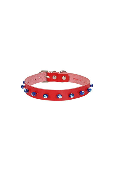 cattie Beaded Leather Small Breed Dog and Cat Collar Xlarge Red 1.5x26-30 Cm