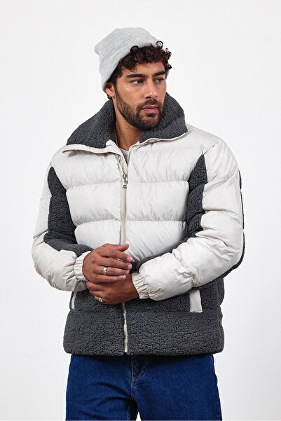 İLKCET MODA Palton pentru bărbați cu guler de pluș