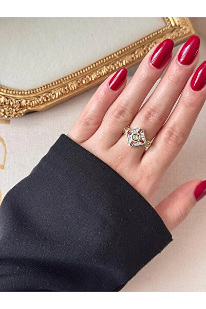 LEROSY CO. خاتم مربع من الفولاذ باللون القرمزي