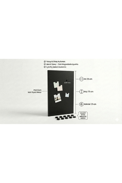 RİVO HOME DECOR 35 X 75 cm Black Decorative Metal Magnetic Board Magnet Board...