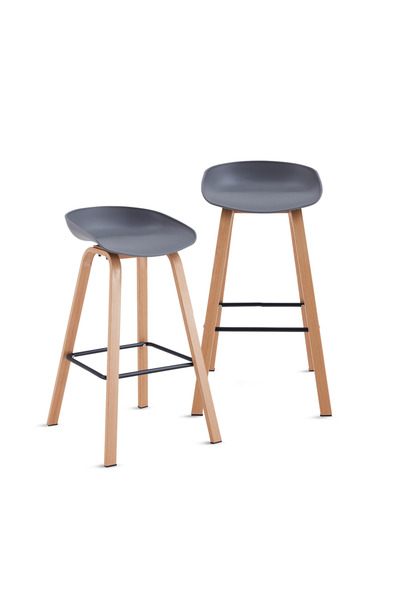 Kiwari Set of 2 Nok Stools, PP Seat, Wood Look Metal Legs, Height 72 cm, Capa...