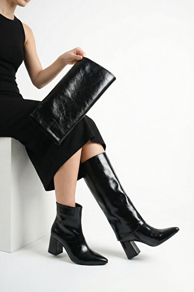 SNİCKER Women's Wrinkled Patent Leather Slip-On 5cm Boots