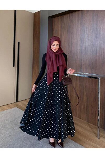 Molly Nelly Kadın Pileli Puantiyeli Uzun Fermuarlı Etek