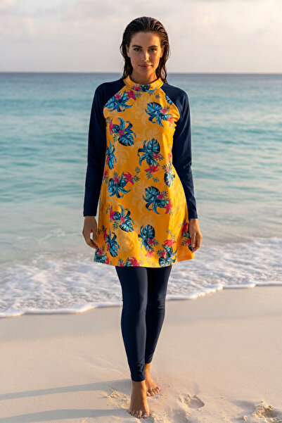 REMSA Stretch Fabric Full Covered Hijab Swimsuit 900-136 Yellow