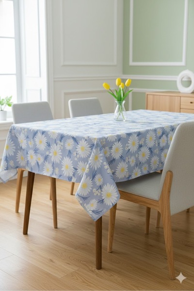 Rona Home Daisy Patterned Digital Printed Premium Fabric Table Cloth - Qualit...