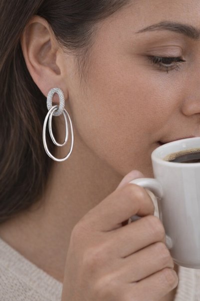 Liacharm Oval Silver Color Steel Earrings with Zircon Stone