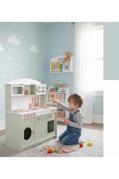 Farah And Marah مجموعة مطبخ خشبية للأطفال من هوبي هاوس مكونة من 9 قطع مع مجمو...