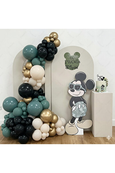 party mix Doğum Günü Balon Set 65'li Yeşil, Gece Mavisi, Siyah, Krem, Gold Ba...