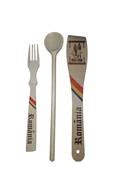 AnoaSales Set of 3 wooden utensils, souvenir, spoon, fork, palette - traditio...