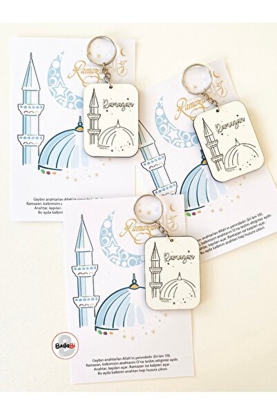 BastirBi Cami Temalı Ramazan Hediyesi Ahşap Anahtarlık 10 Adet