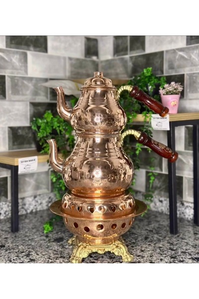 Tabibu Bakır arslan ayaklı çaydanlık takımı aile boyu