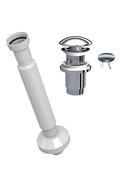 SUERA Magic Pipe Körüklü Gider Borusu + Elixir Pop-Up Set (Krom - Taşma Delikli)