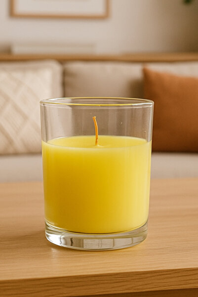 Homery Limon Kokulu Mum Dekoratif Cam Bardak Sarı Renk Mum 140 Gr.